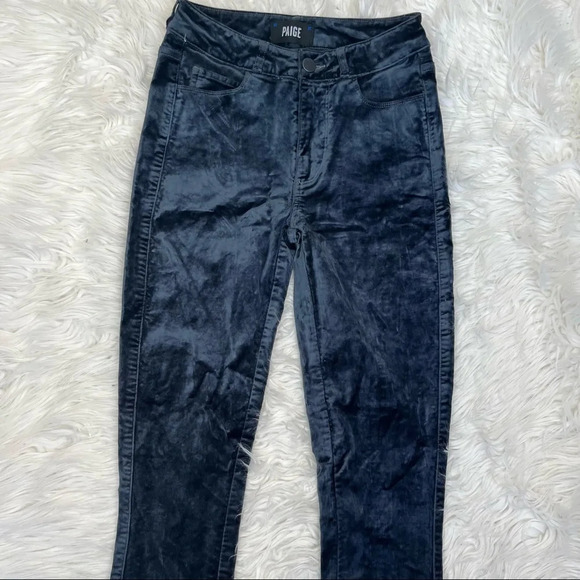 PAIGE Verdugo Ultra Skinny Velvet Pants Midnight Slate Casual Women’s 23 - Picture 3 of 12